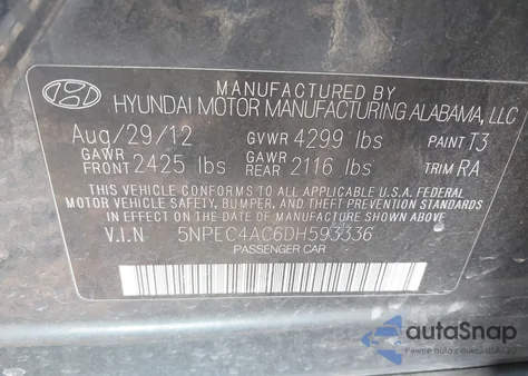 2013 Hyundai Sonata Limited z USA, uszkodzony, nr VIN 5NPEC4AC6DH593336